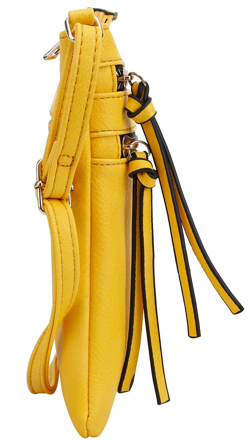 DELUXITY | Crossbody Purse Bag | Functional Multi Pocket Double Zipper Purse | Adjustable Strap | Medium Size Purse | Yellow - Image 3